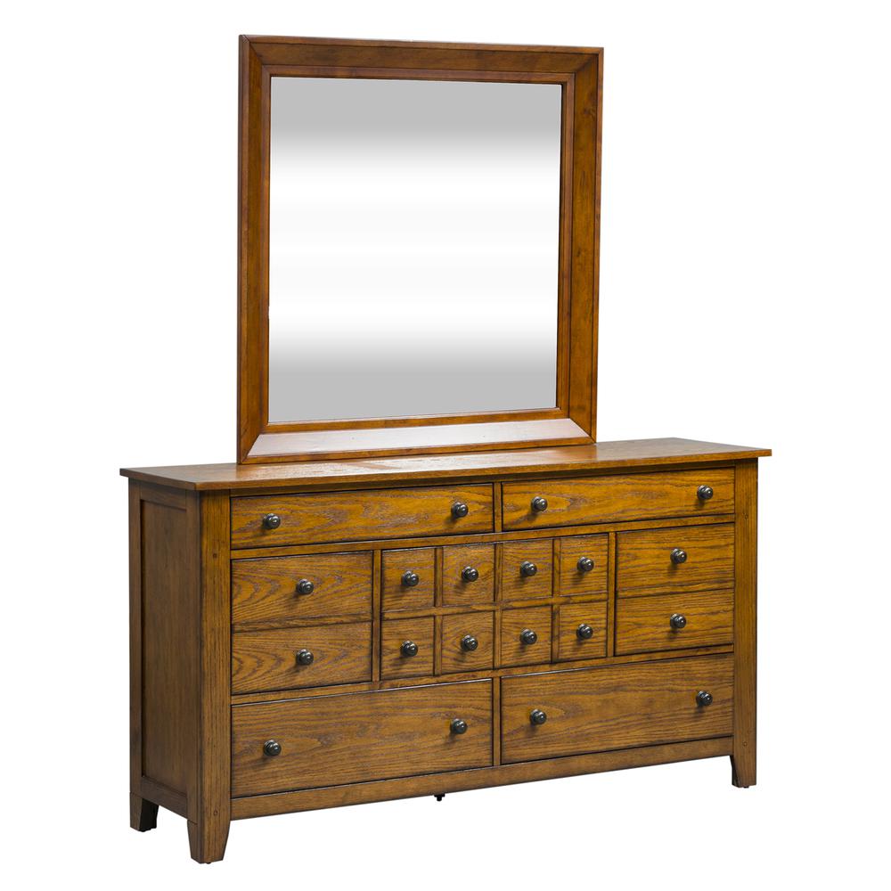 Grandpas Cabin Dresser & Mirror in Aged Oak