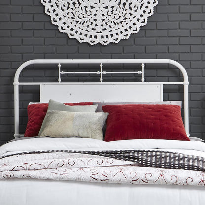 Vintage Series Queen Metal Headboard - Antique White in Distressed Metal