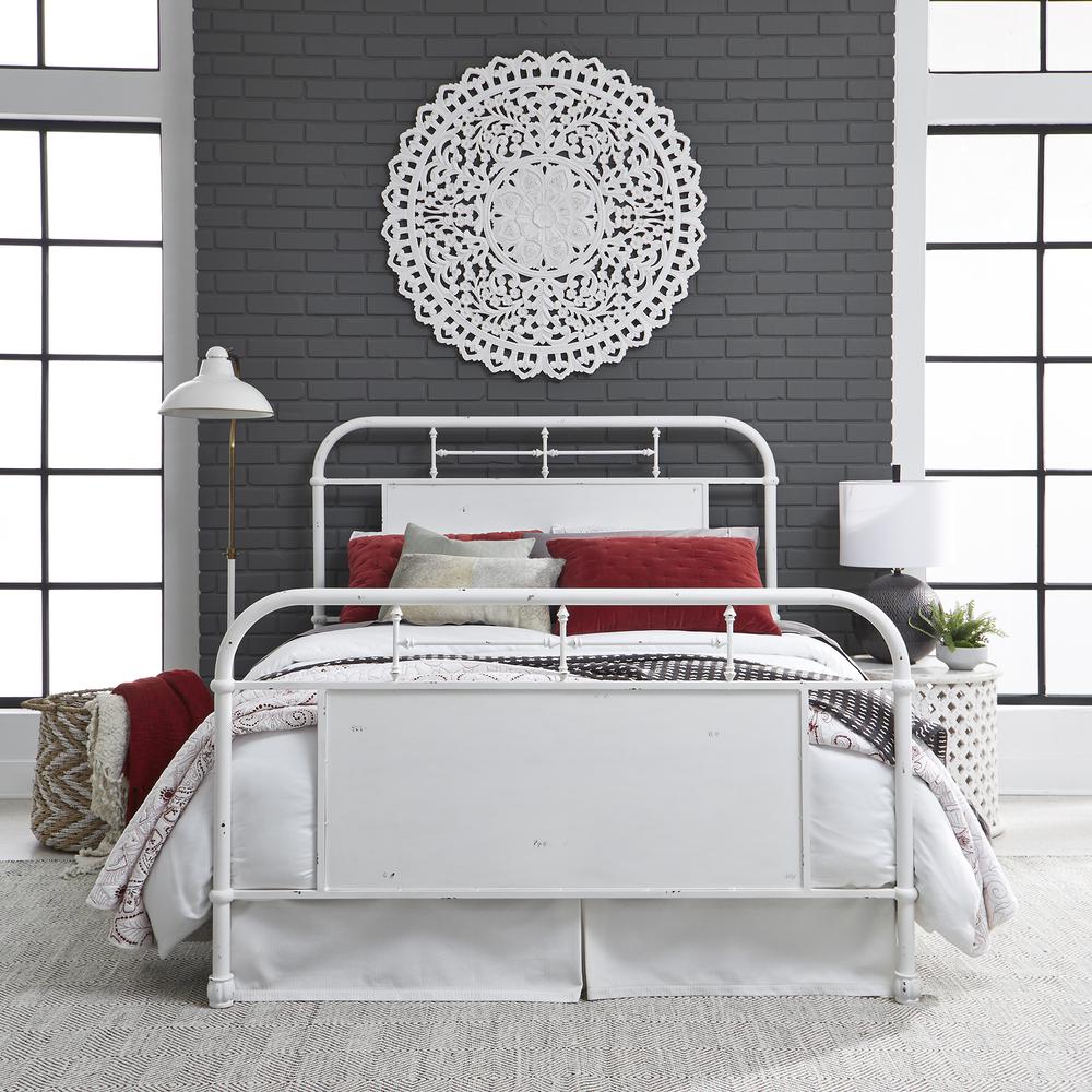 Vintage Series King Metal Bed - Antique White in Distressed Metal
