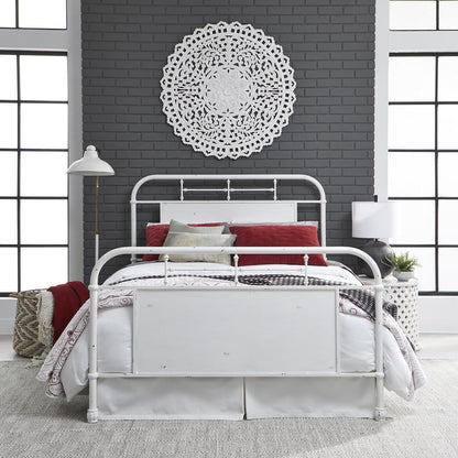 Vintage Series King Metal Bed - Antique White in Distressed Metal