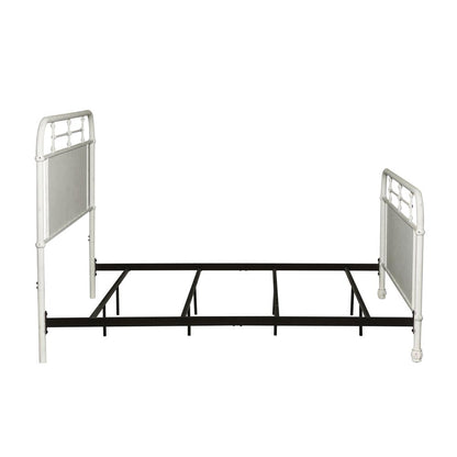 Vintage Series King Metal Bed - Antique White in Distressed Metal