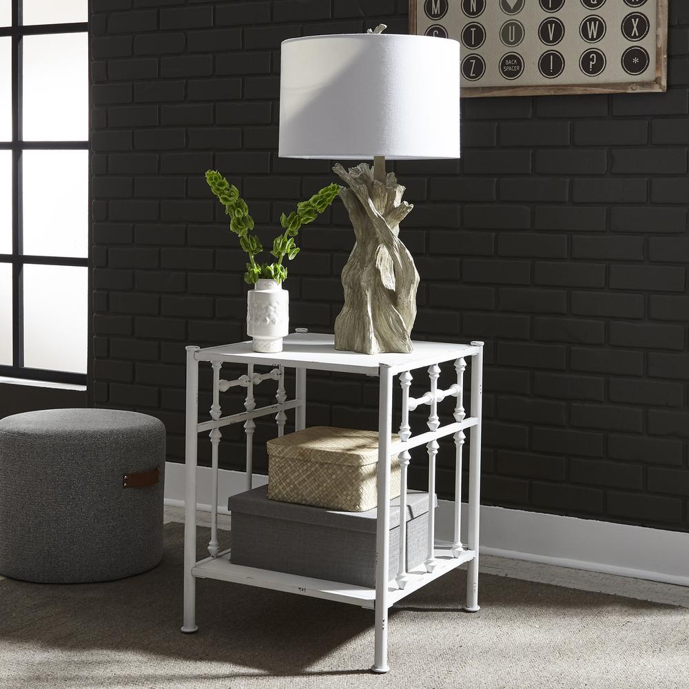 Vintage Series Open Night Stand - Antique White in Distressed Metal