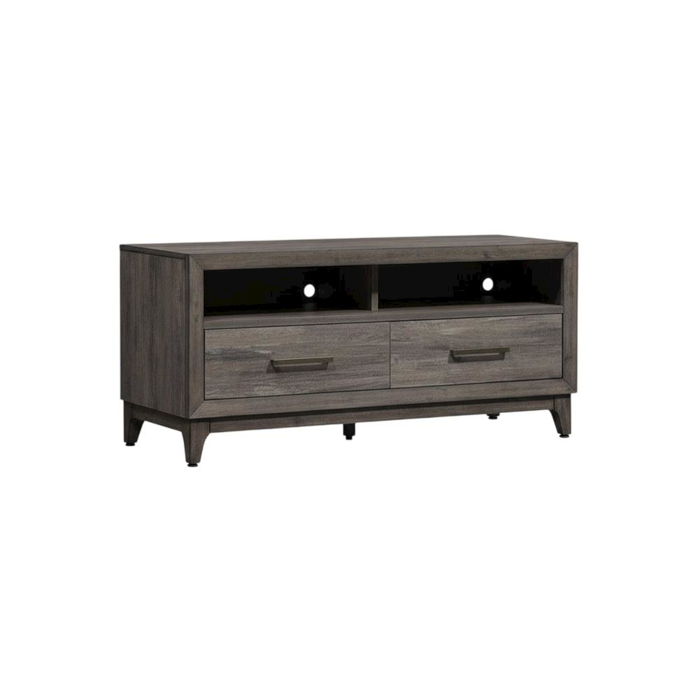 Contemporary Driftwood Gray TV Console in Solid and Manufactured Wood