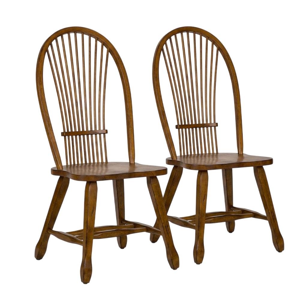 Oak Veneer Sheaf-Back Wood Dining Chairs, Brown, Set of 2