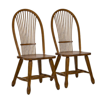 Oak Veneer Sheaf-Back Wood Dining Chairs, Brown, Set of 2