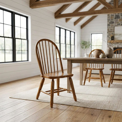 Rubberwood Solid Wood Bow-Back Traditional Dining Chair, 300 lb Capacity, Brown
