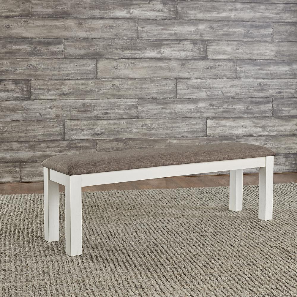 Brook Bay Upholstered Dining Bench in Textured White w/ Carbon Gray Top