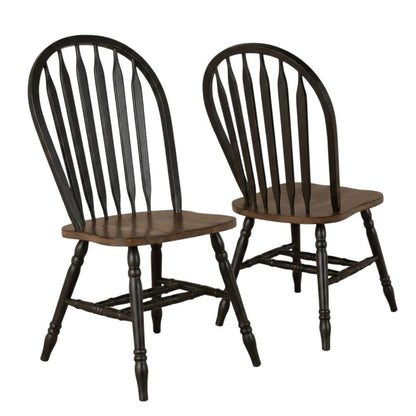 Rubberwood Solid Wood Windsor Spindle Dining Chairs for Kitchen, Set of 2