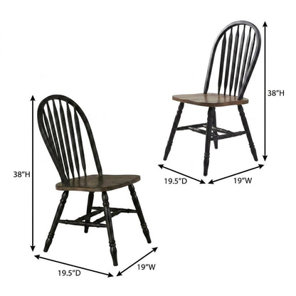 Rubberwood Solid Wood Windsor Spindle Dining Chairs for Kitchen, Set of 2
