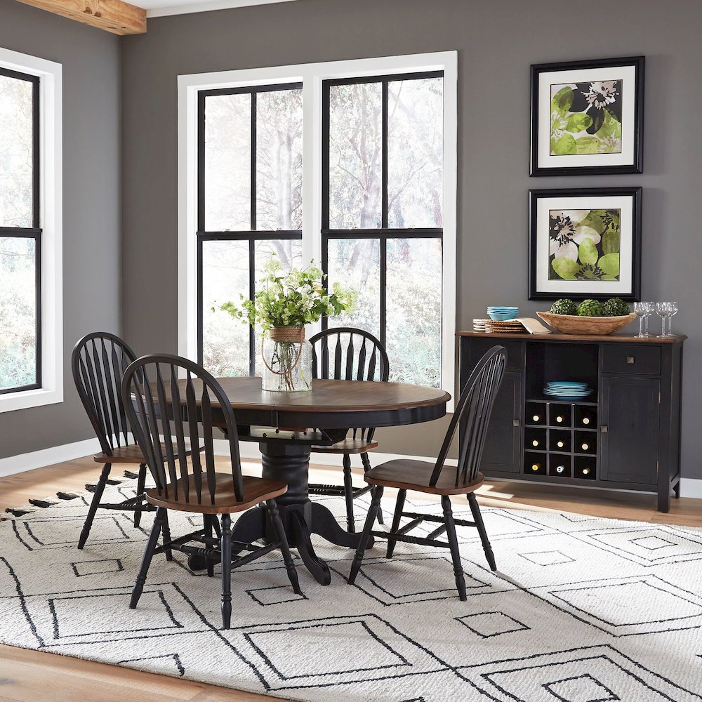 Carolina Crossing 5 Piece Pedestal Table Set - 4 Windsor Side Chairs - Black