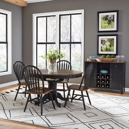 Carolina Crossing 5 Piece Pedestal Table Set - 4 Windsor Side Chairs - Black