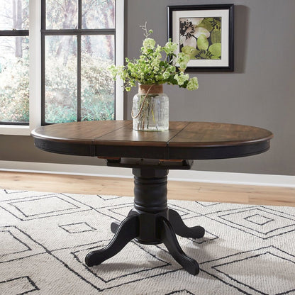 Carolina Crossing Pedestal Table 15" Butterfly Leaf - Black & Antique Honey Tops