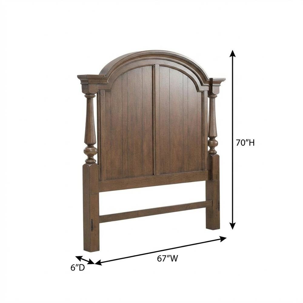 Cherry Brown Queen Poster Bed Headboard, Arched Design, Traditional Wood Style
