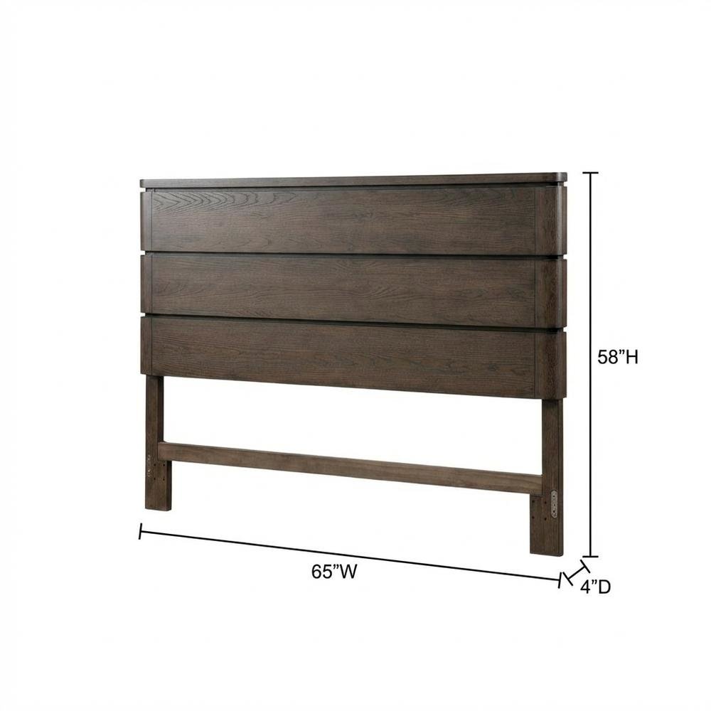 Brown Queen Panel Bed Headboard with LED Touch Light and Oak Veneers