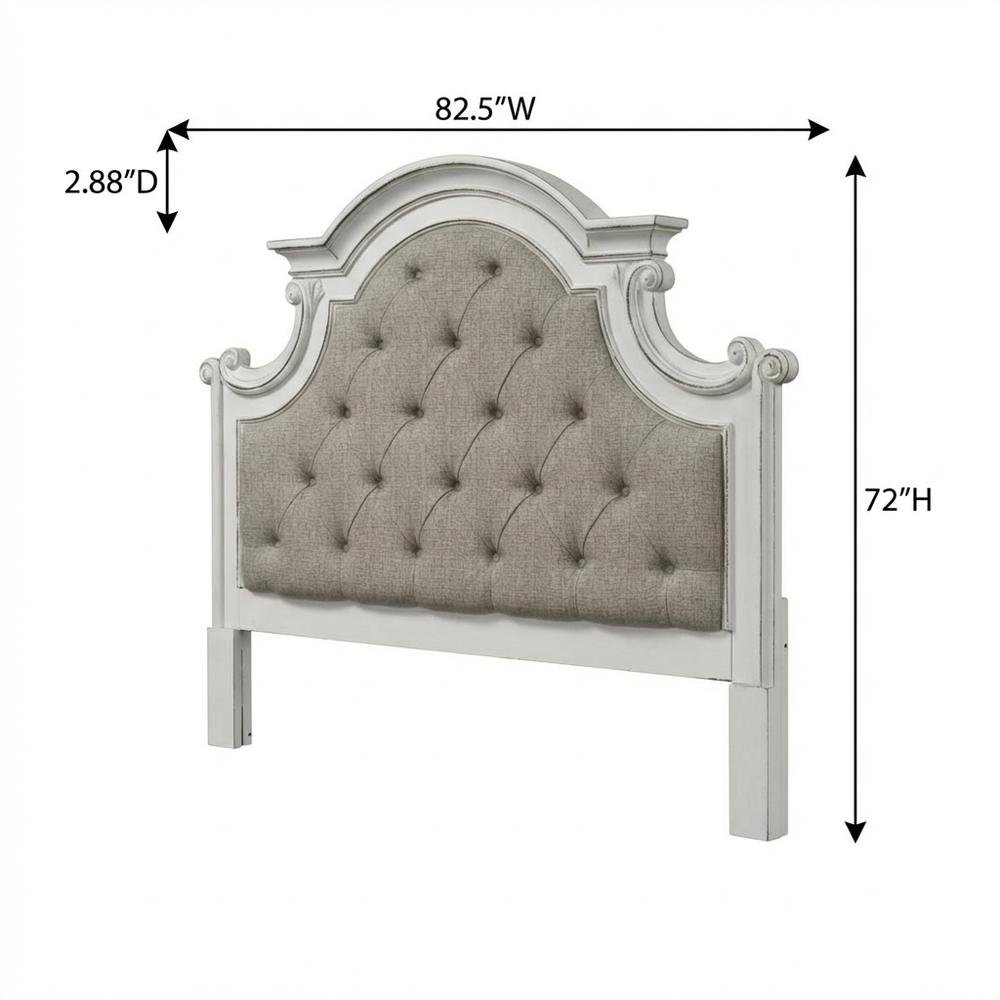 Antique White Upholstered Panel Headboard, Chenille Fabric, Solid Wood