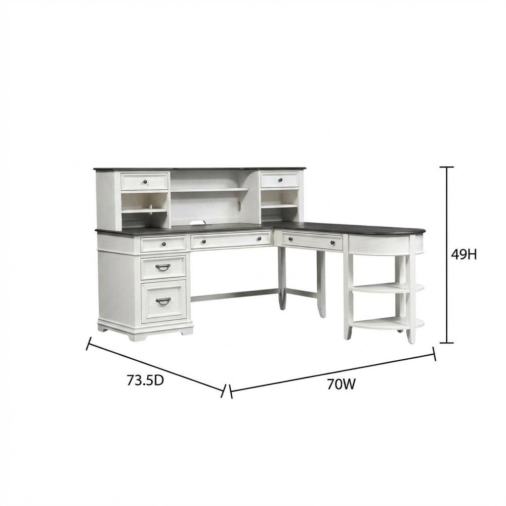 L Shaped Desk Set In White With Charcoal Top For Modern Office Spaces