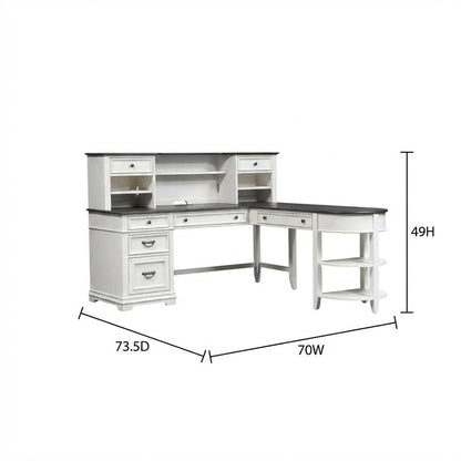 L Shaped Desk Set In White With Charcoal Top For Modern Office Spaces