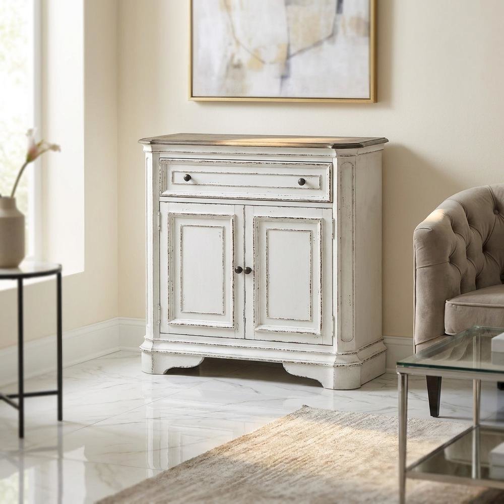 European Style Accent Cabinet in Antique White & Weathered Bark Oak