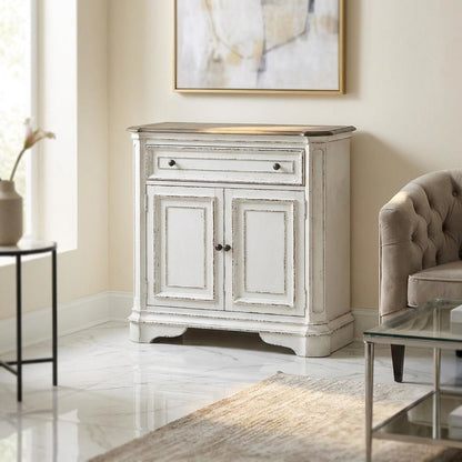 European Style Accent Cabinet in Antique White & Weathered Bark Oak