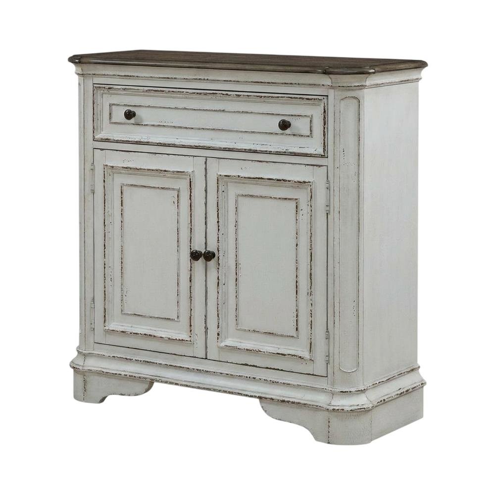 European Style Accent Cabinet in Antique White & Weathered Bark Oak