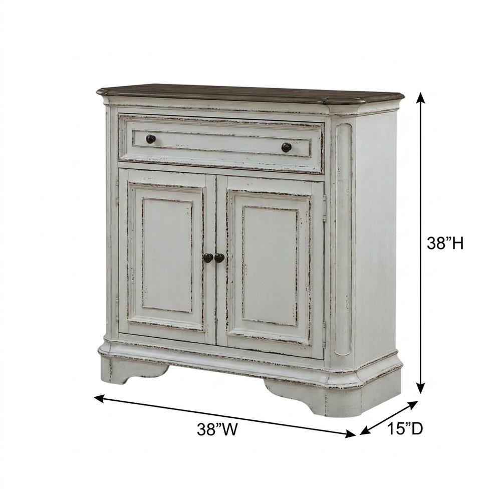 European Style Accent Cabinet in Antique White & Weathered Bark Oak