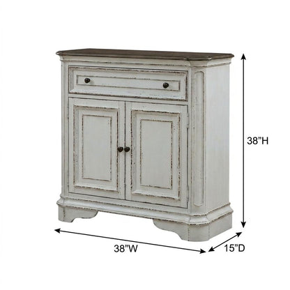European Style Accent Cabinet in Antique White & Weathered Bark Oak