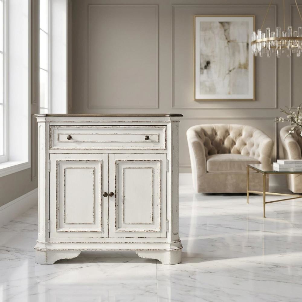 European Style Accent Cabinet in Antique White & Weathered Bark Oak