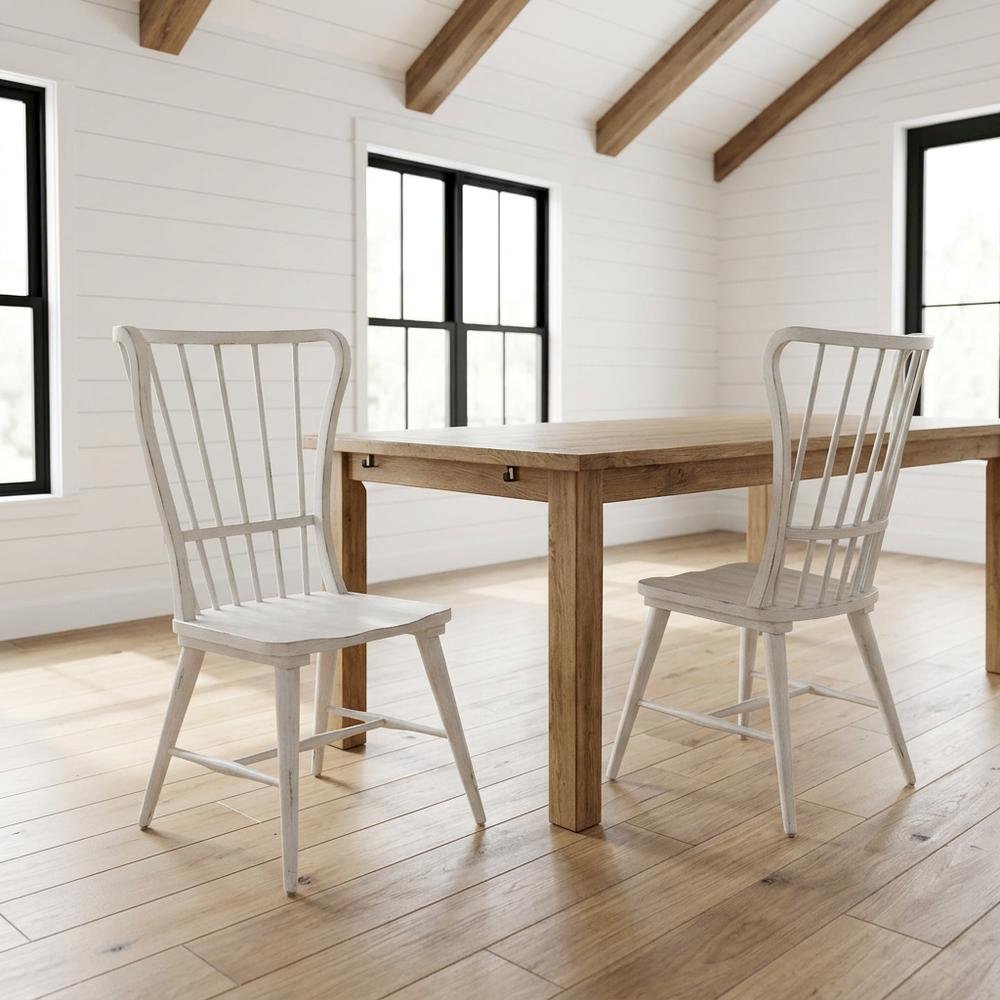 Pine Windsor Dining Chairs for Kitchen, Riverstone White & Tobacco, Set of 2
