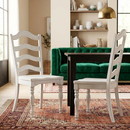 Solid Wood Ladder-Back Farmhouse Dining Chairs, White, Set of 2
