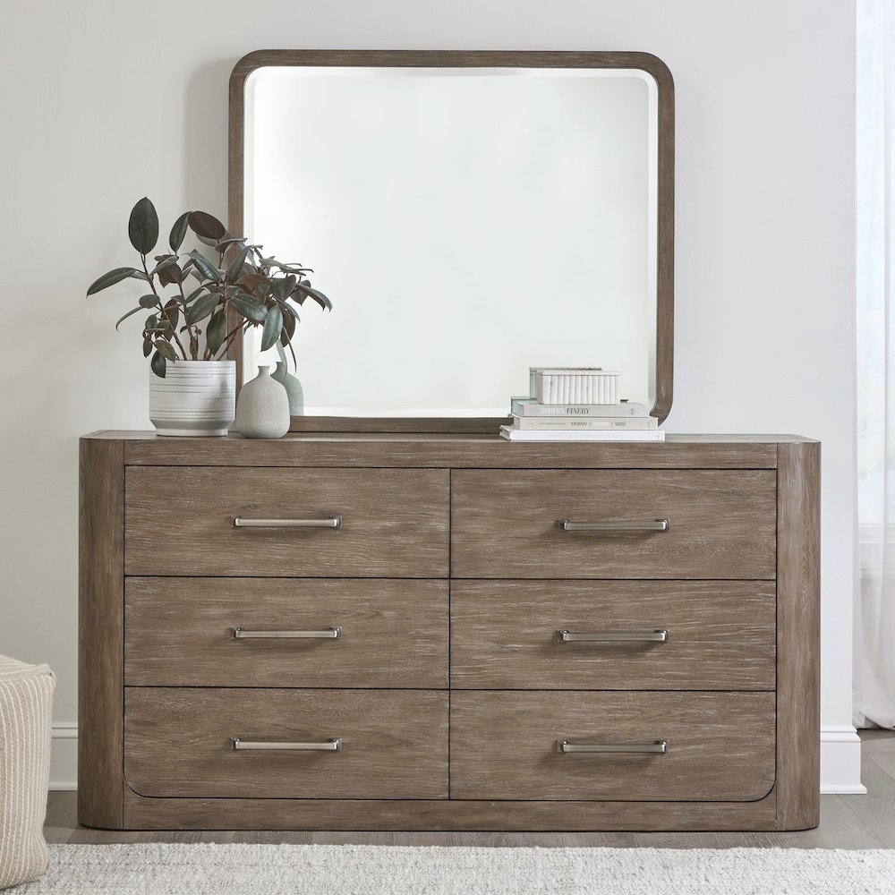 California King Shelter Bed, Dresser & Mirror, Chest Set - Burnished Clay