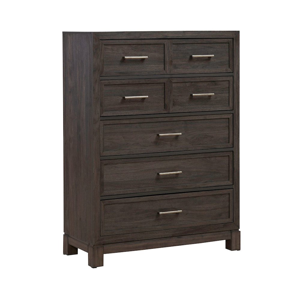 Modern Edge King Upholstered Bed, Dresser & Mirror, Chest Bedroom Set - Caffe