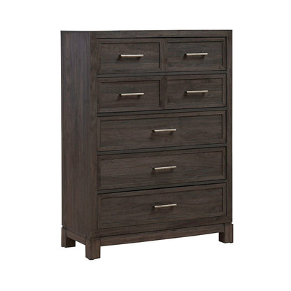 Modern Edge King Upholstered Bed, Dresser & Mirror, Chest Bedroom Set - Caffe