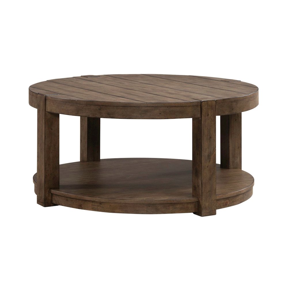 3 Piece Set - Round Cocktail Table, 2 End Tables Cobblestone Brown