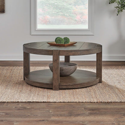 3 Piece Set - Round Cocktail Table, 2 End Tables Cobblestone Brown
