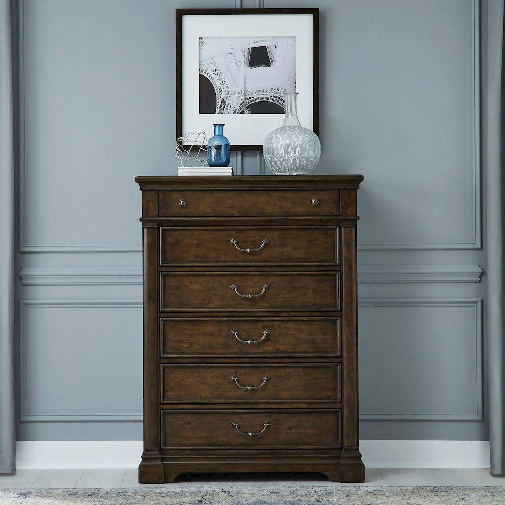 Arden Road Bedroom Set - California King Poster Bed, Dresser & Mirror, Chest
