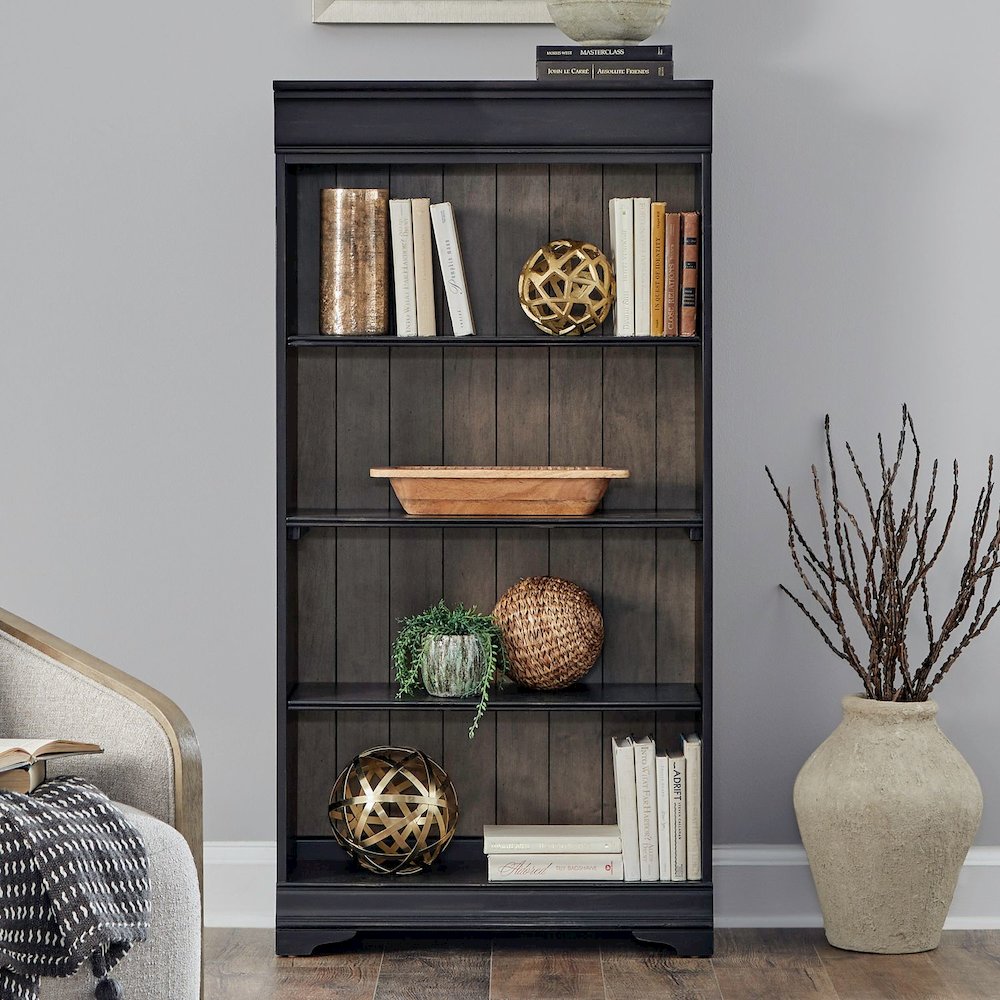 Meritage Stepped Bookcase Wall - 4 Piece Set for Home Office - Aged Charcoal