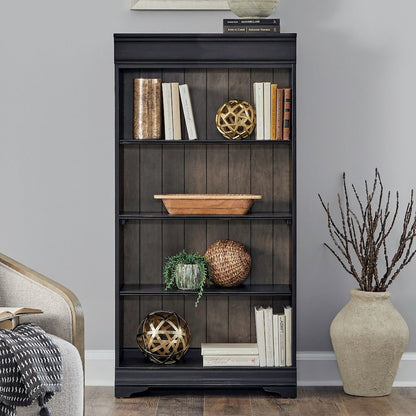 Meritage Stepped Bookcase Wall - 4 Piece Set for Home Office - Aged Charcoal