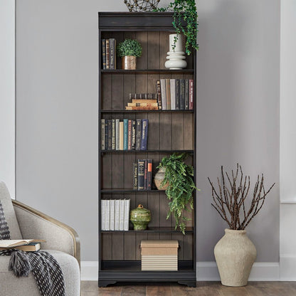 Meritage Stepped Bookcase Wall - 4 Piece Set for Home Office - Aged Charcoal