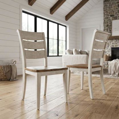 Solid Wood Ladder Back Farmhouse Dining Chairs, White, Set of 2