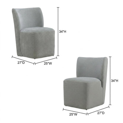 Solid Wood Upholstered Accent Dining Chair with Castors, Eclectic Style, Gray