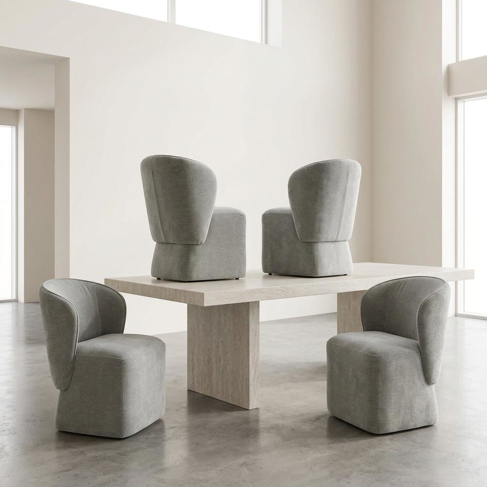 Solid Wood Upholstered Accent Dining Chair with Castors, Eclectic Style, Gray