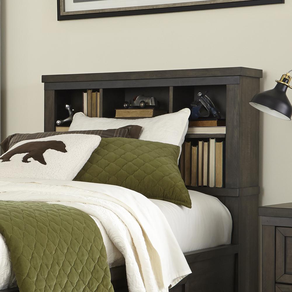 Thornwood Hills Twin Bookcase Headboard in Rock Beaten Brown w/ Saw Cuts