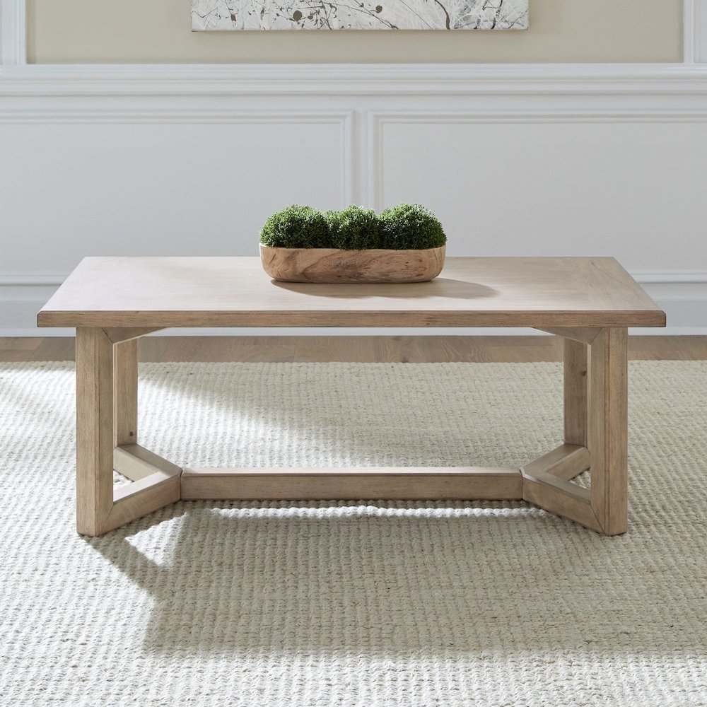 3 Pc Living Room Set - Cocktail Table, End Table Center Trestle - Birch Wood