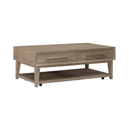 3 Piece Living Room Set, Cocktail Table, 2 Drawer End Tables -Sandstone Oak Wood