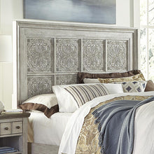 Heartland King Decorative Panel Headboard in Antique White w/ Tobacco Top
