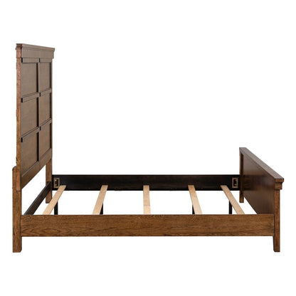 King Panel Bed, Dresser & Mirror, Chest Bedroom Furniture Set - Amber Brown