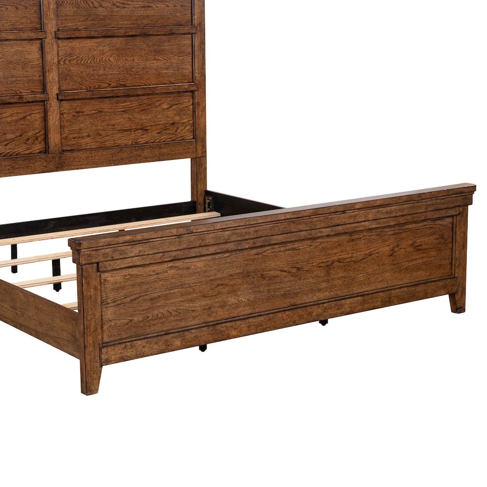 Queen Panel Bed, Dresser & Mirror, Chest Bedroom Furniture Set - Amber Brown