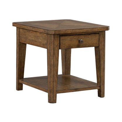 3 Pc Set for Living Room -Octagonal Cocktail Table, 2 End Tables-Amber Brown Oak