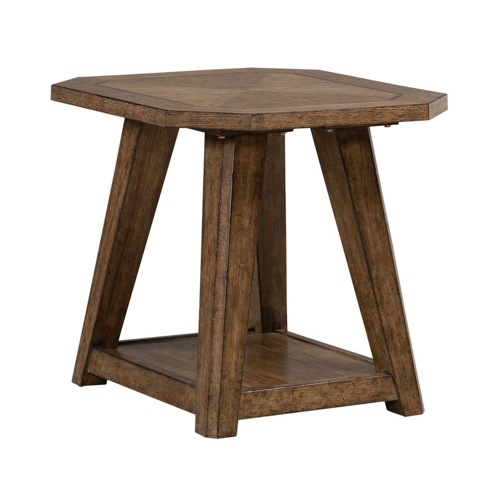 3 Piece Set - Octagonal Cocktail Table, 2 Octagonal End Tables - Amber Brown Oak
