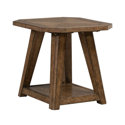 3 Piece Set - Octagonal Cocktail Table, 2 Octagonal End Tables - Amber Brown Oak